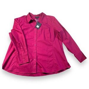 NWT Lane Bryant Maroon/Burgundy No Peek Button up Long Sleeve Collared Shirt 22​
